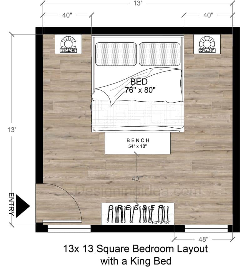 Square Bed Example Square Bedroom Layouts: Small, Medium & Large Designs