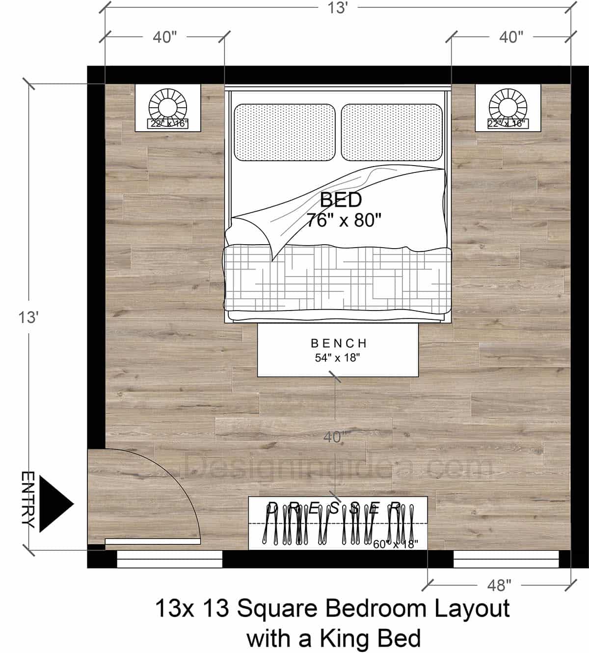13x13 Bedroom Design with a King Bed