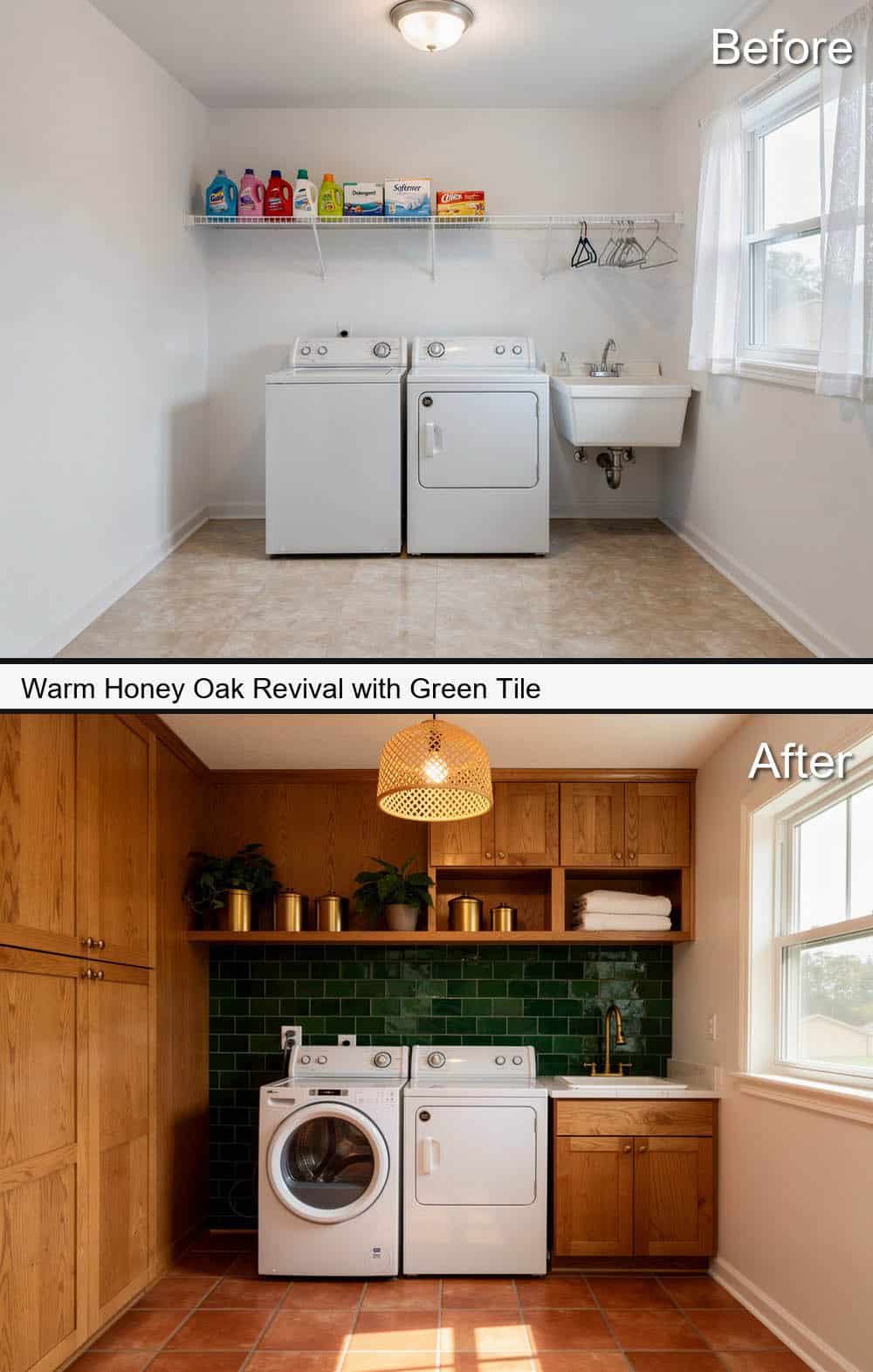 Warm Honey Oak Revival with Green Tile