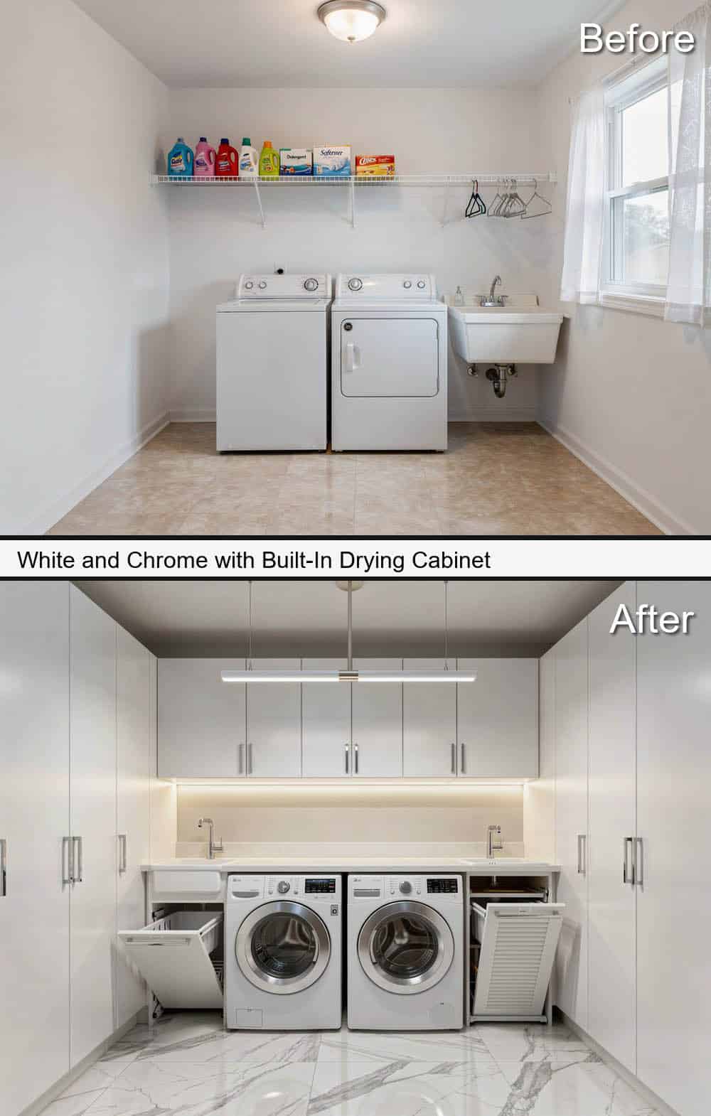 White and Chrome with Built-In Drying Cabinet