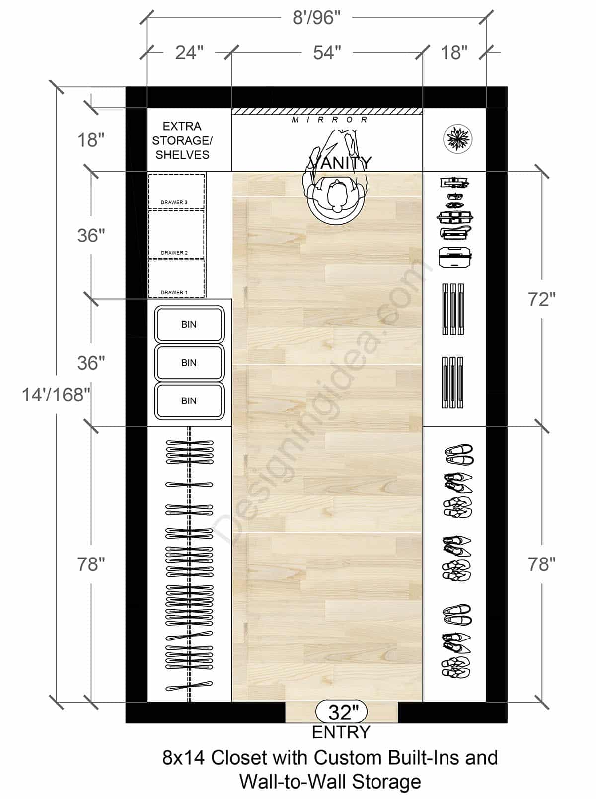 8x14 Closet With Custom Built-Ins and Wall-to-Wall Storage Design