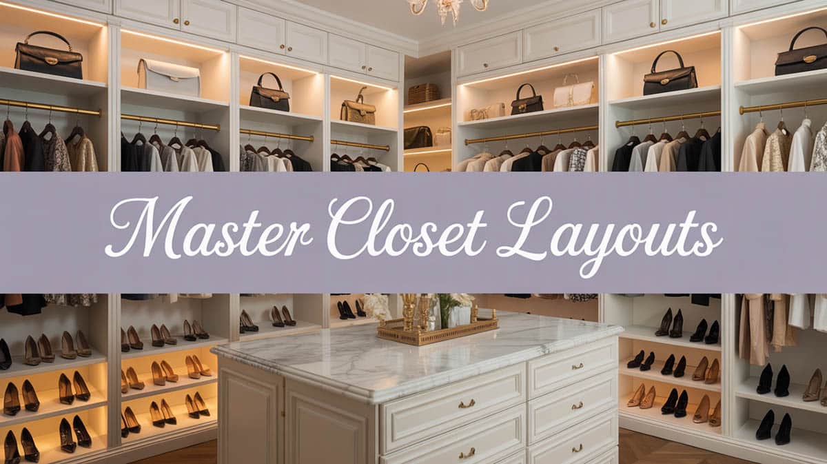 Beautiful closet with white island and backlit shelving