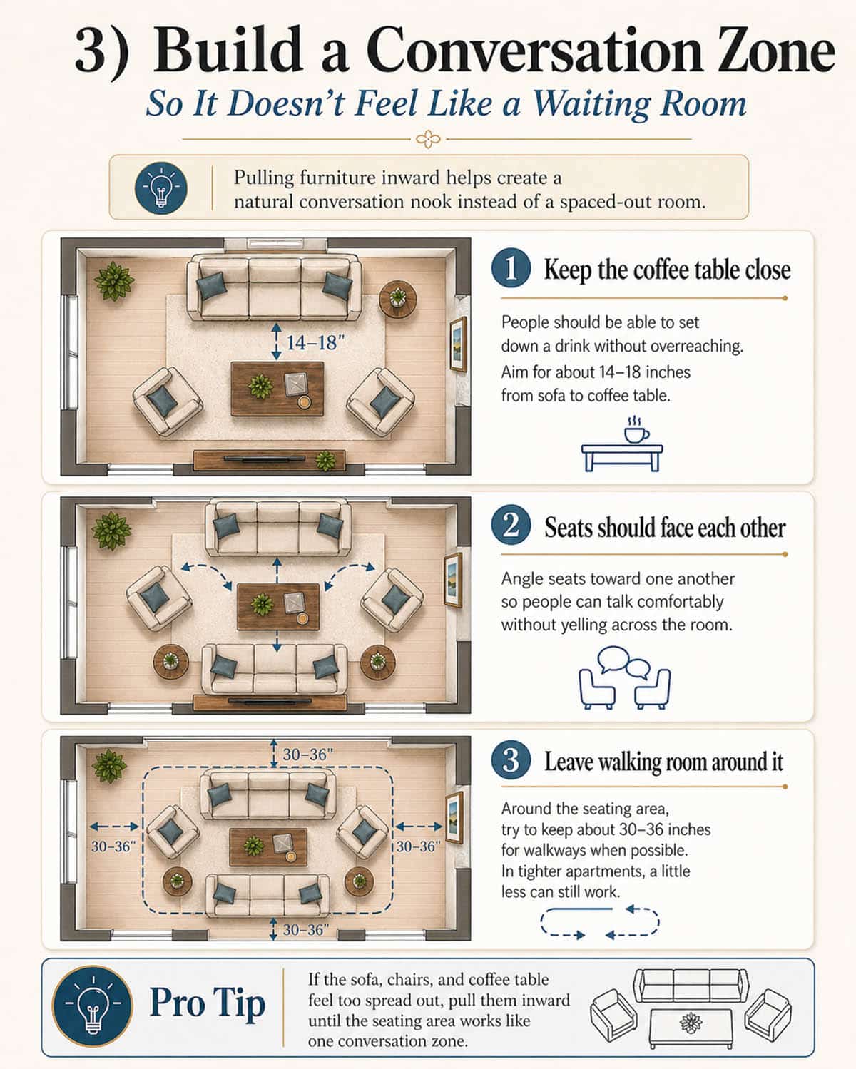 Build a seating conversation zone with a sofa
