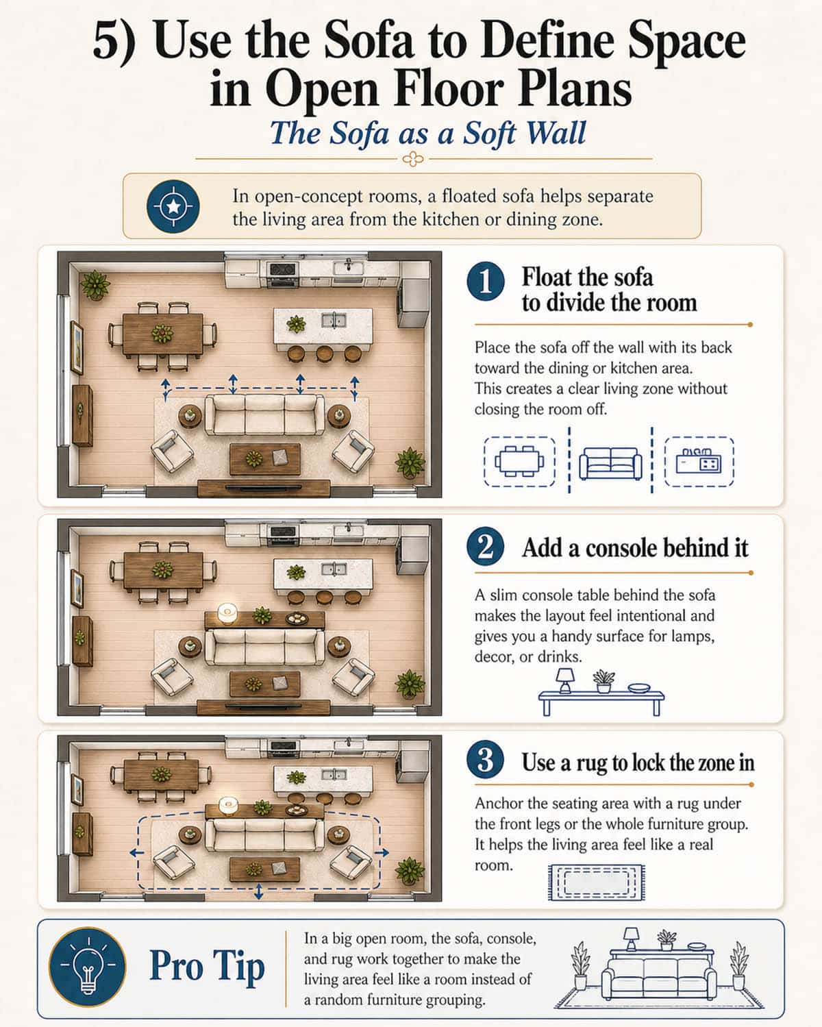 Us the sofa to define the space