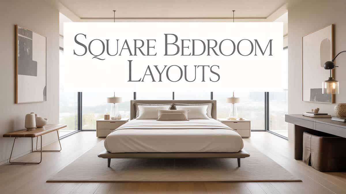 Square contemporary bedroom with a stylish layout