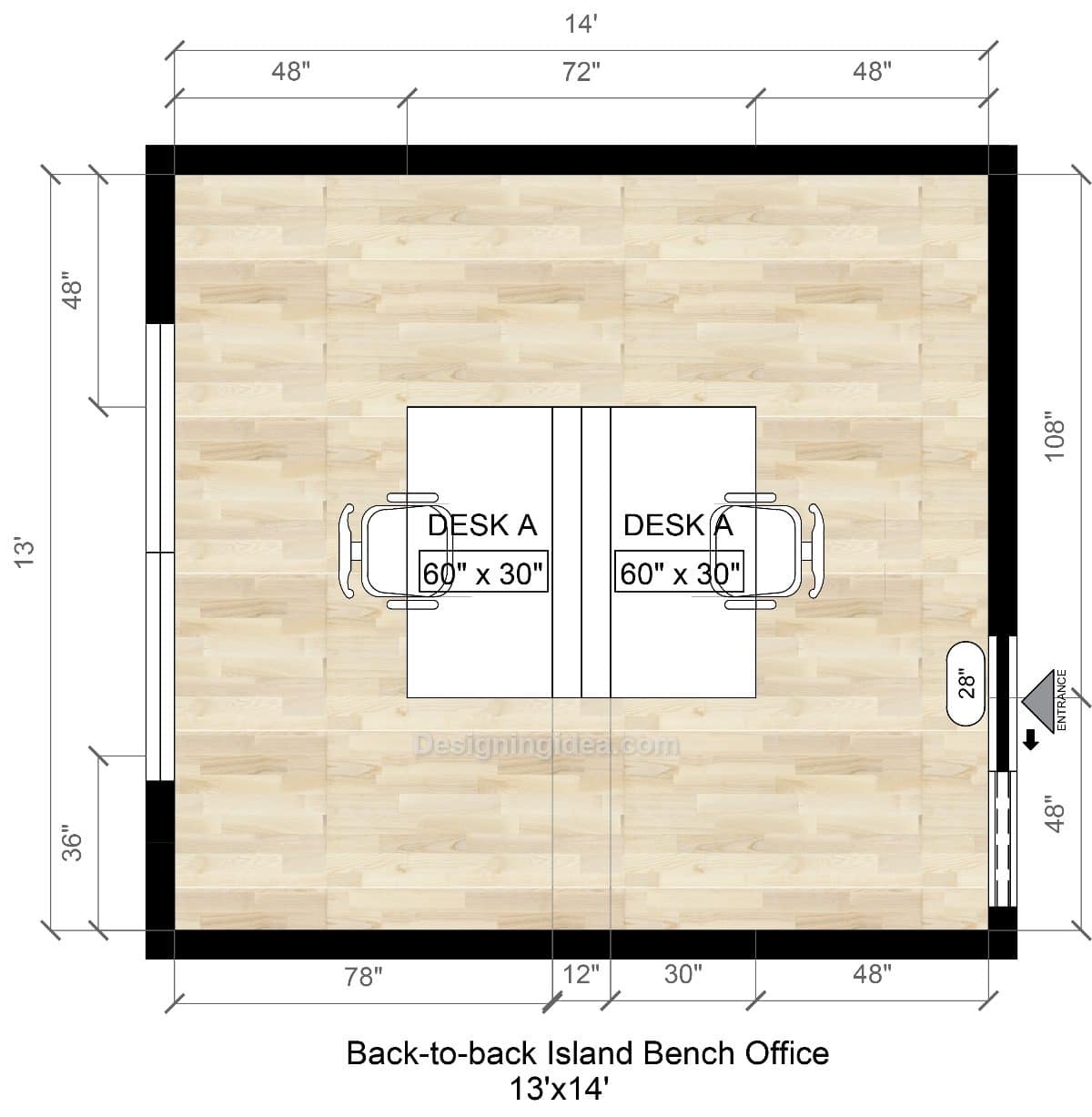13ft by 14ft Back To Back Island Bench Office