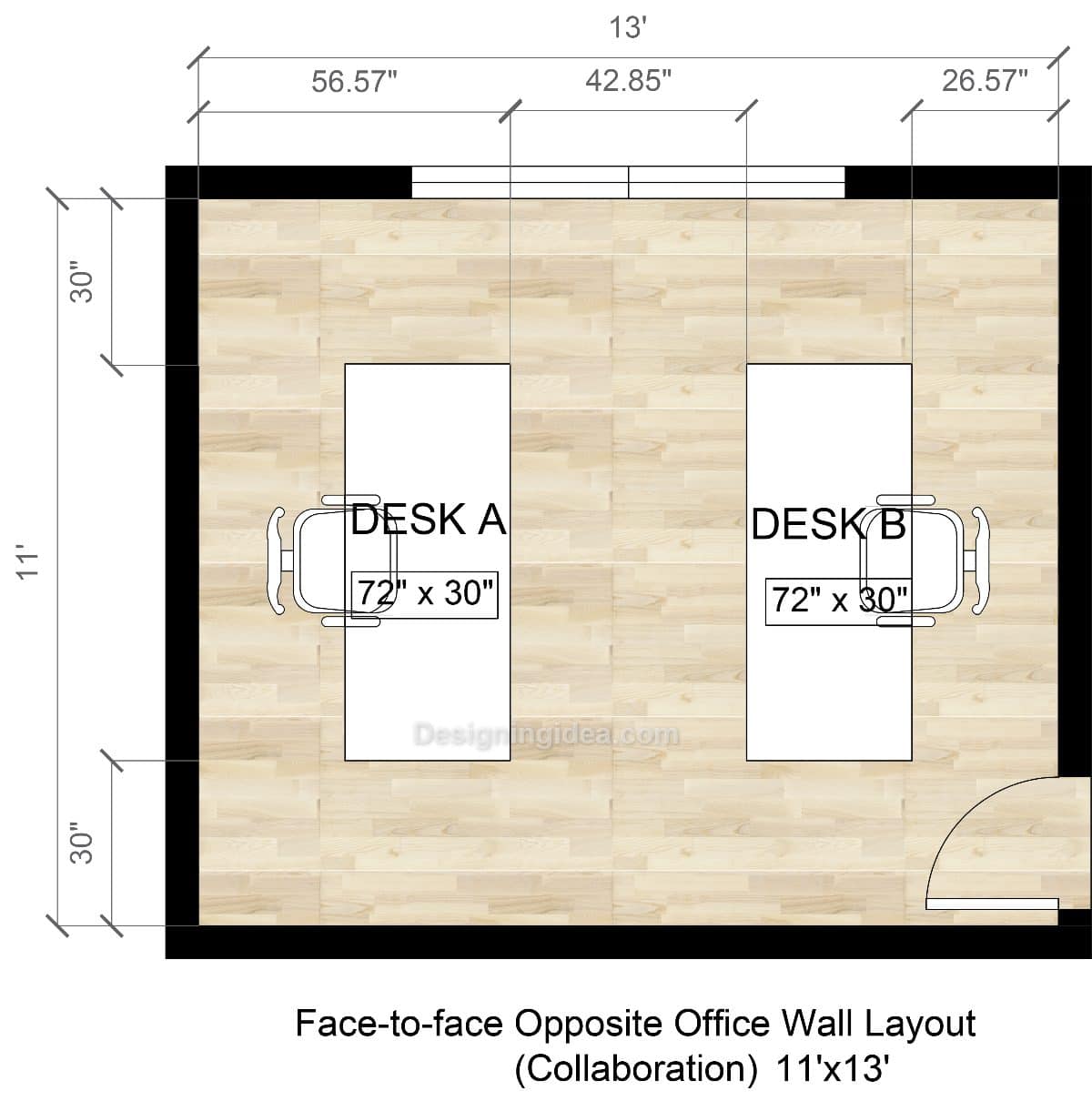 11ft by 13ft Face To Face Opposite Office Wall Collaboration Design