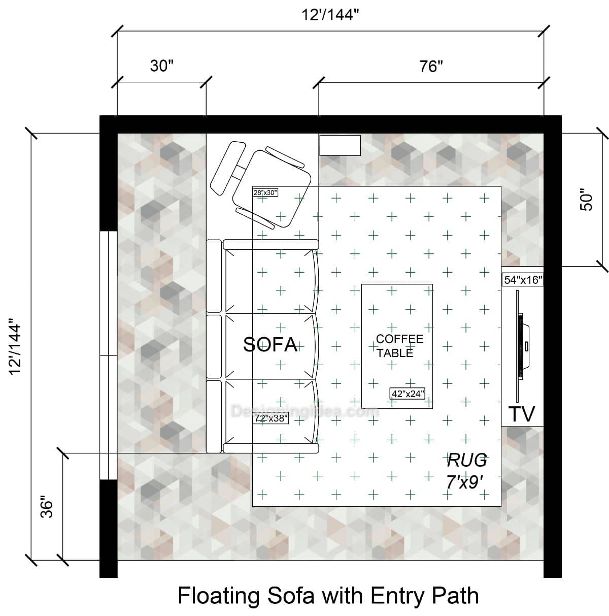 Floating Sofa With Entry Path