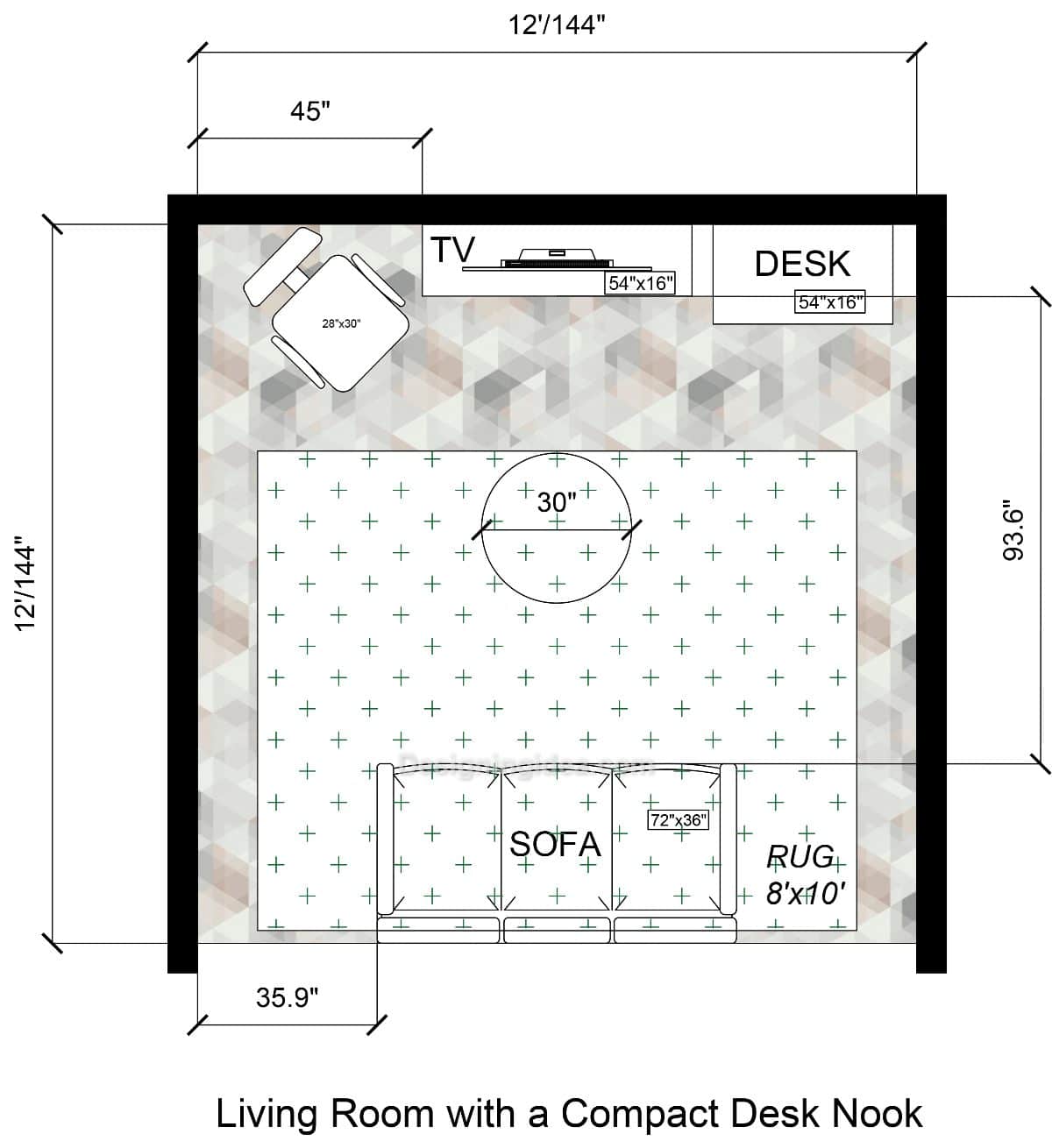 Living Room With A Compact Desk Nook