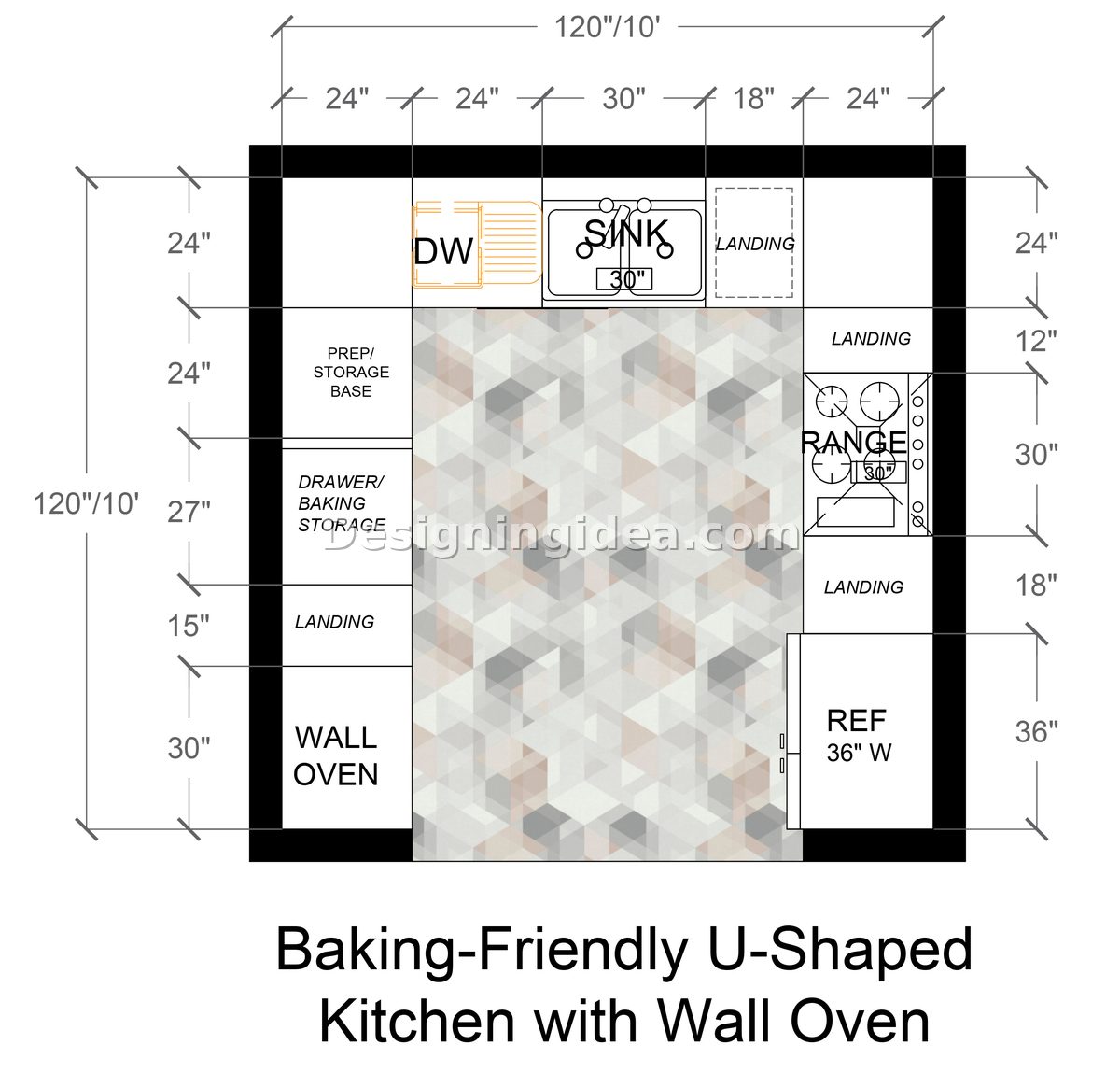 Baking-Friendly U-Shaped Kitchen With Wall Oven