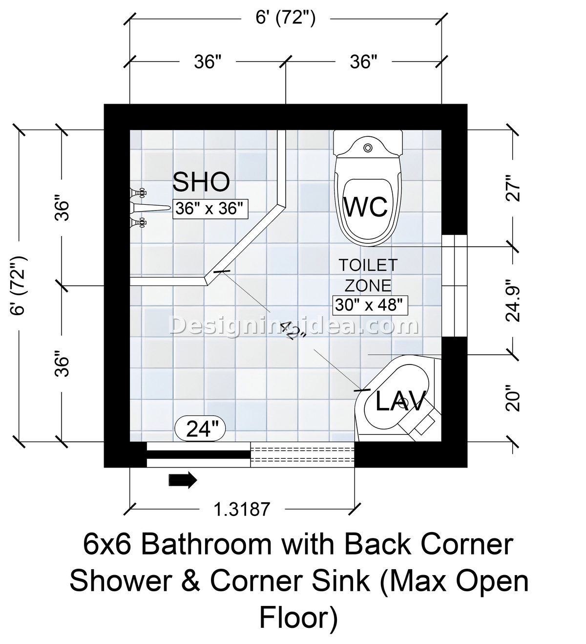 Bathroom with Back Corner Shower & Corner Sink