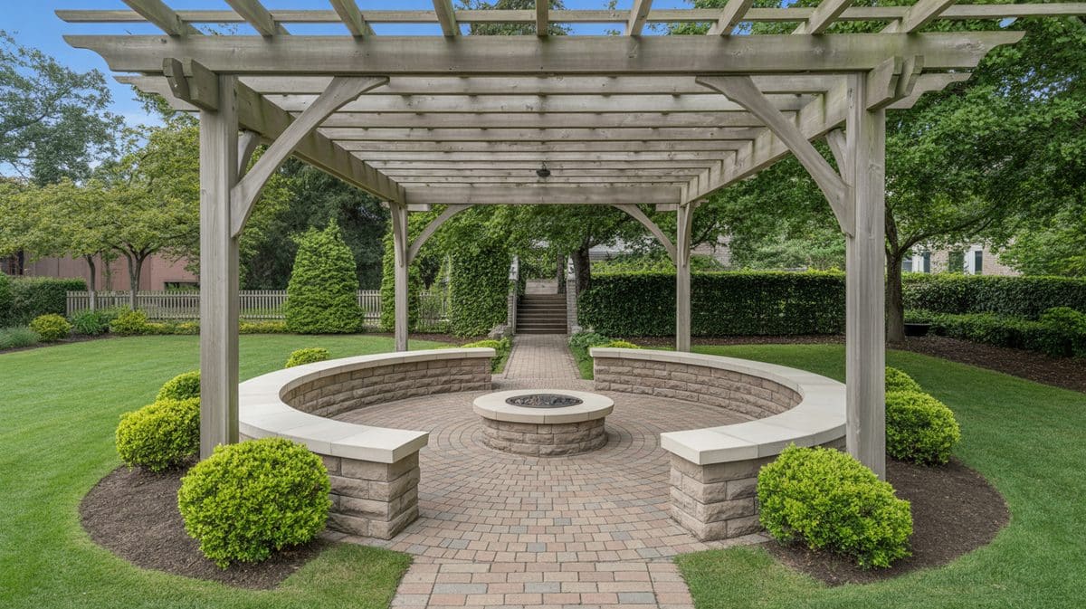 Cream Pergola Ionic Columns Stone Outdoor Kitchen Ocean View