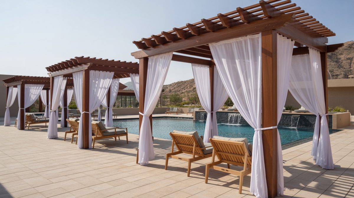 Dark Espresso Pergola Attached House Wicker Dining Stone Pavers