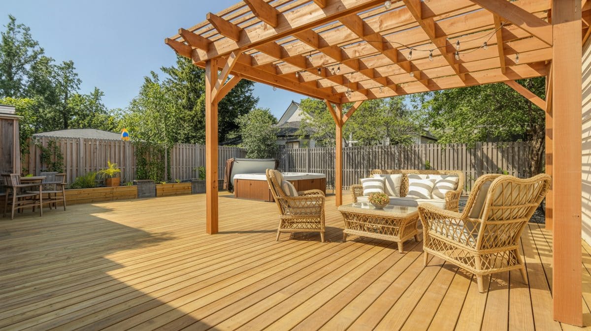 White Garden Pergola Park Benches Brick Base Mature Trees