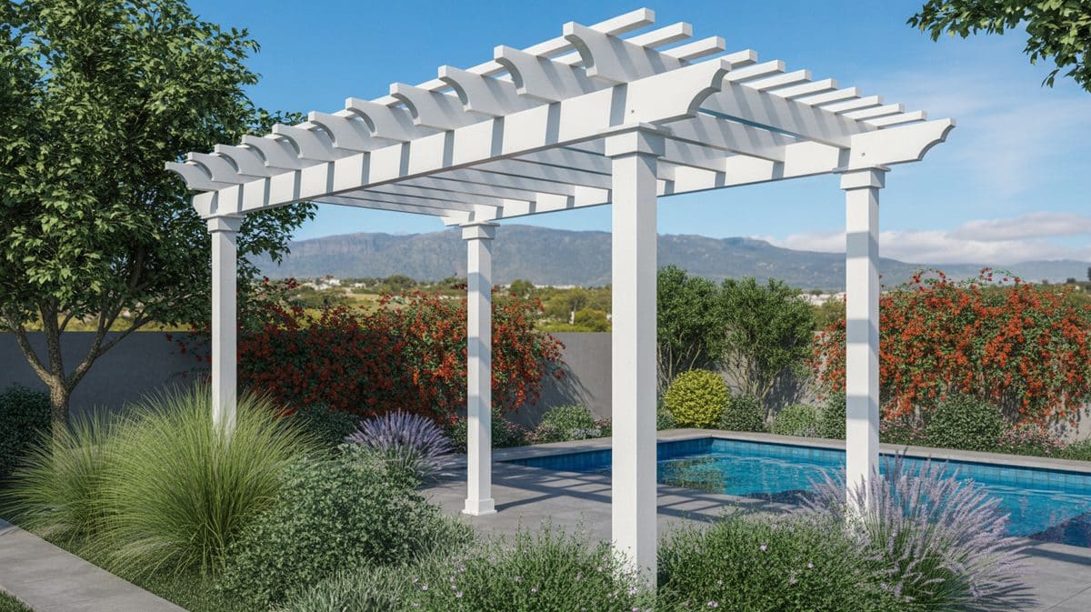 White Pergola Kit Redwood Deck Outdoor Dining Attached House