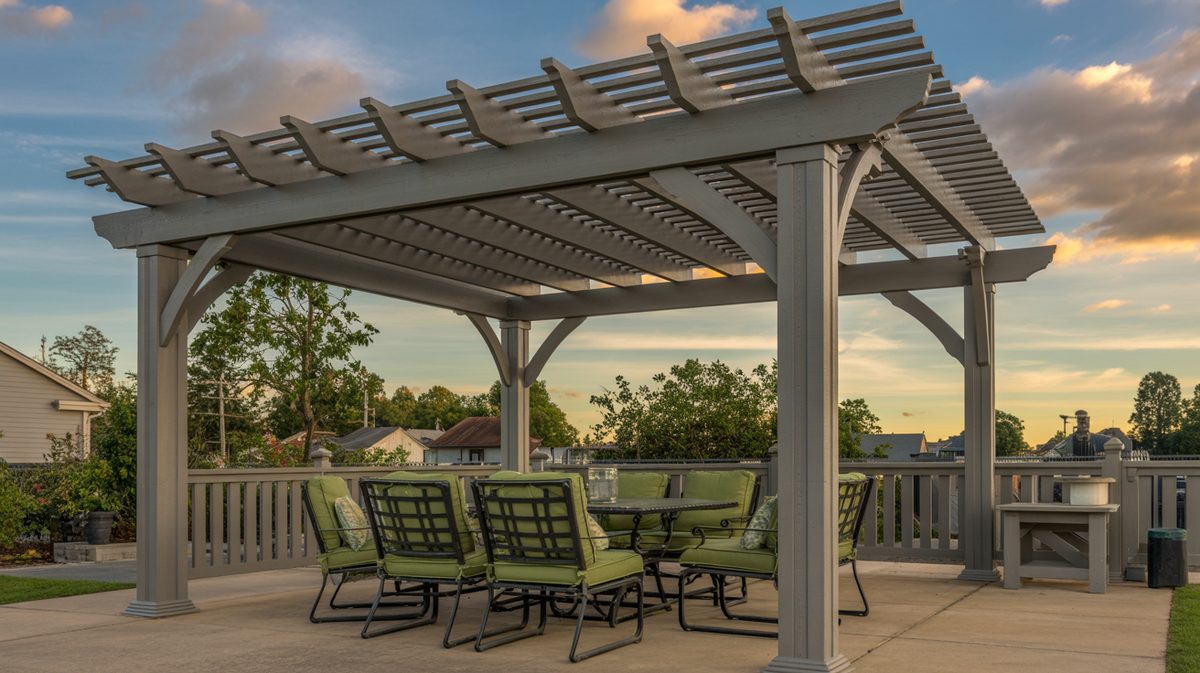 White Pvc Pergola Lattice Top Cast Iron Dining Wood Composite Deck