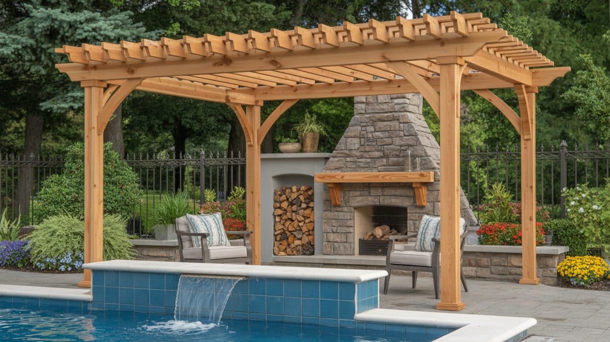 Wide Wood Pergola Cottage House Gambrel Roof Backyard Trellis