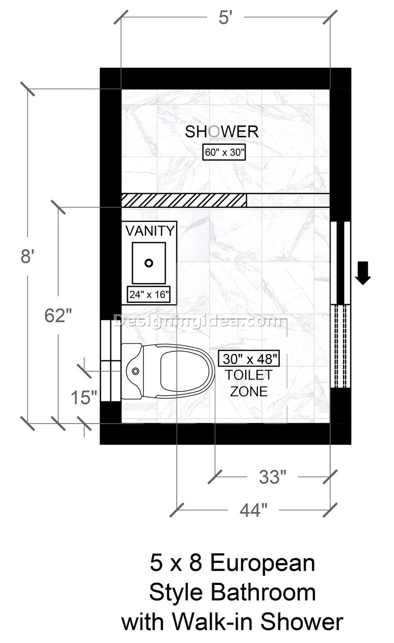 5x8 bath with walk in shower layouts, European style walk in shower