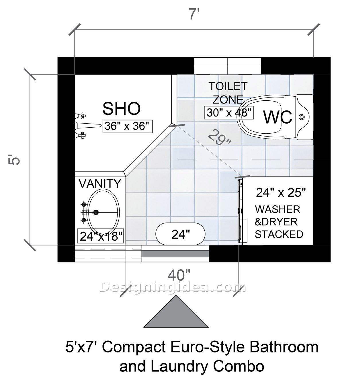 5x7 Compact Euro-Style Bathroom and Laundry Combo
