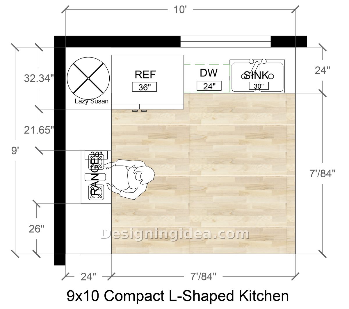 9x10 compact kitchen layout with l shaped corner design and lazy susan